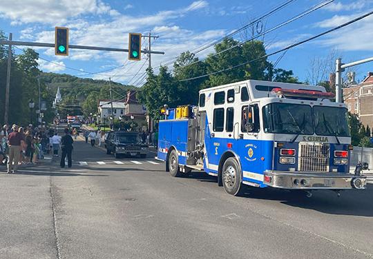 fire truck leading a parade